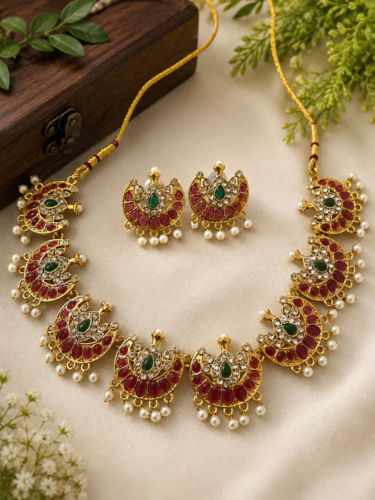 -Gold toned Chandra set