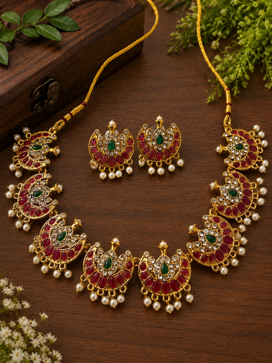 -Gold toned Chandra set