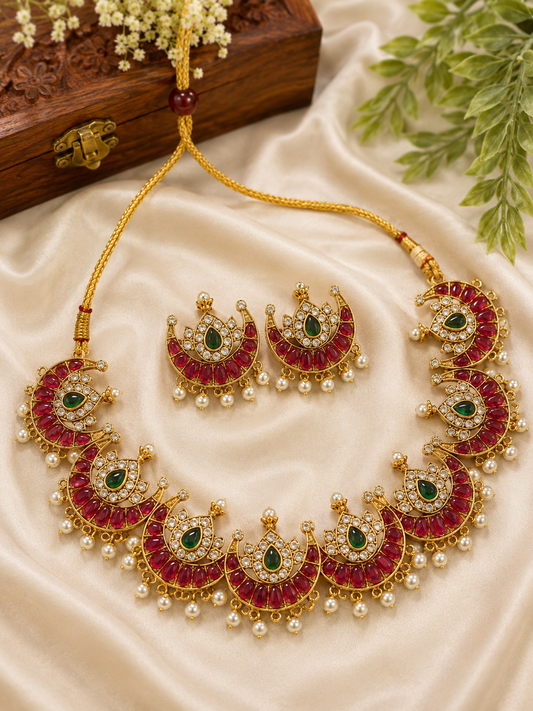 -Gold toned Chandra set