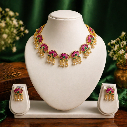 Lotus necklace set (pink)