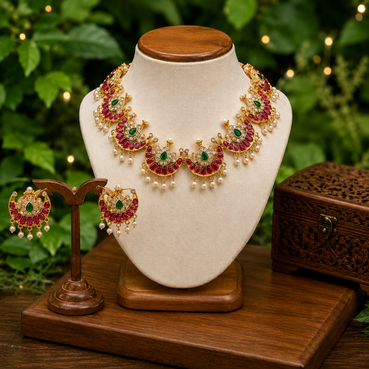-Gold toned Chandra set