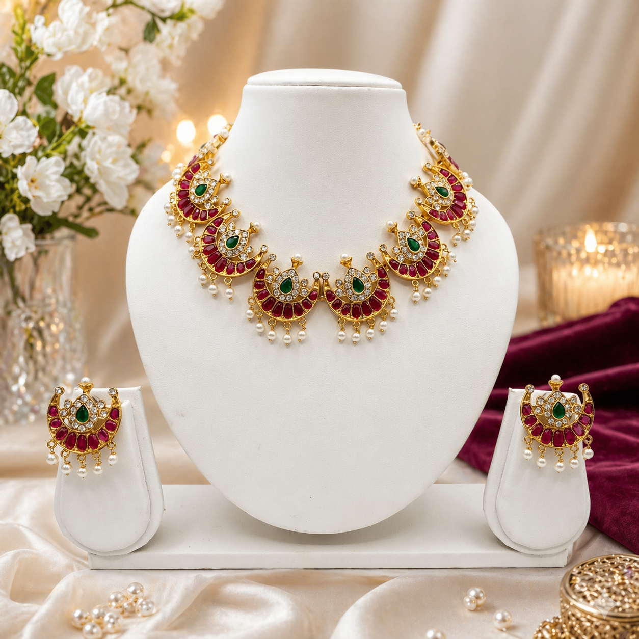 -Gold toned Chandra set