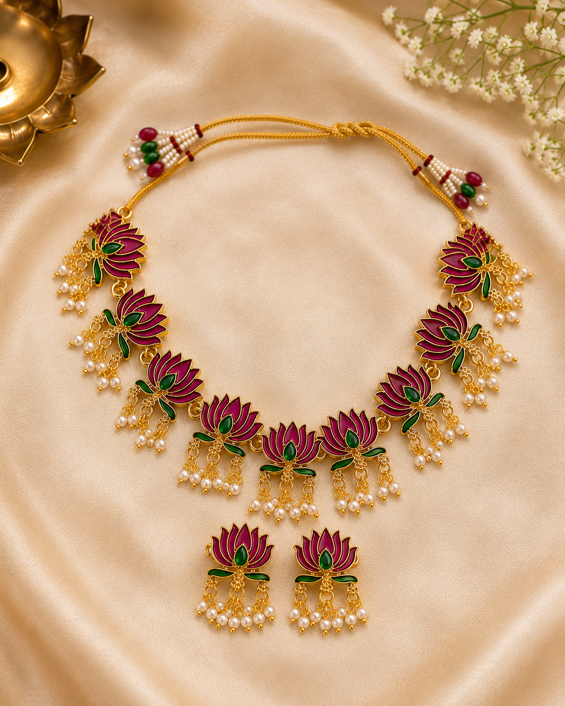 🎁 Lotus necklace set (pink) (Discount)