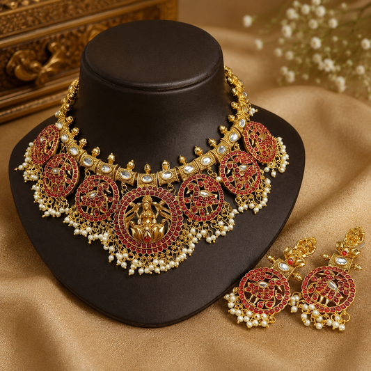 Kempu Regal Temple Jewellery Set