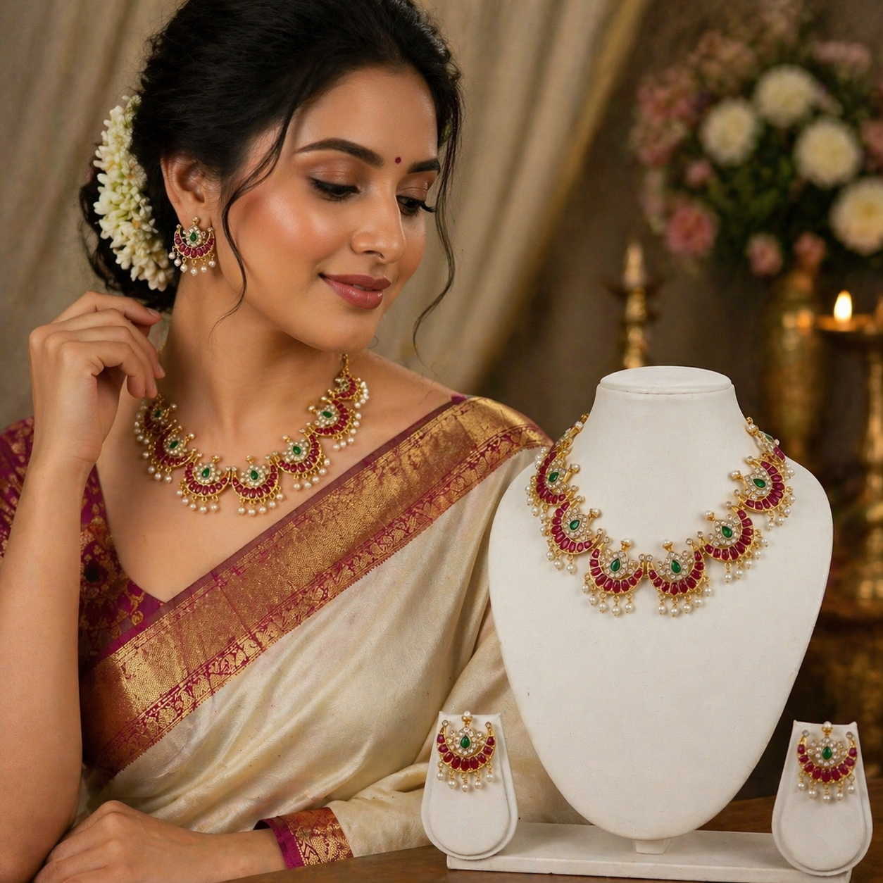 -Gold toned Chandra set