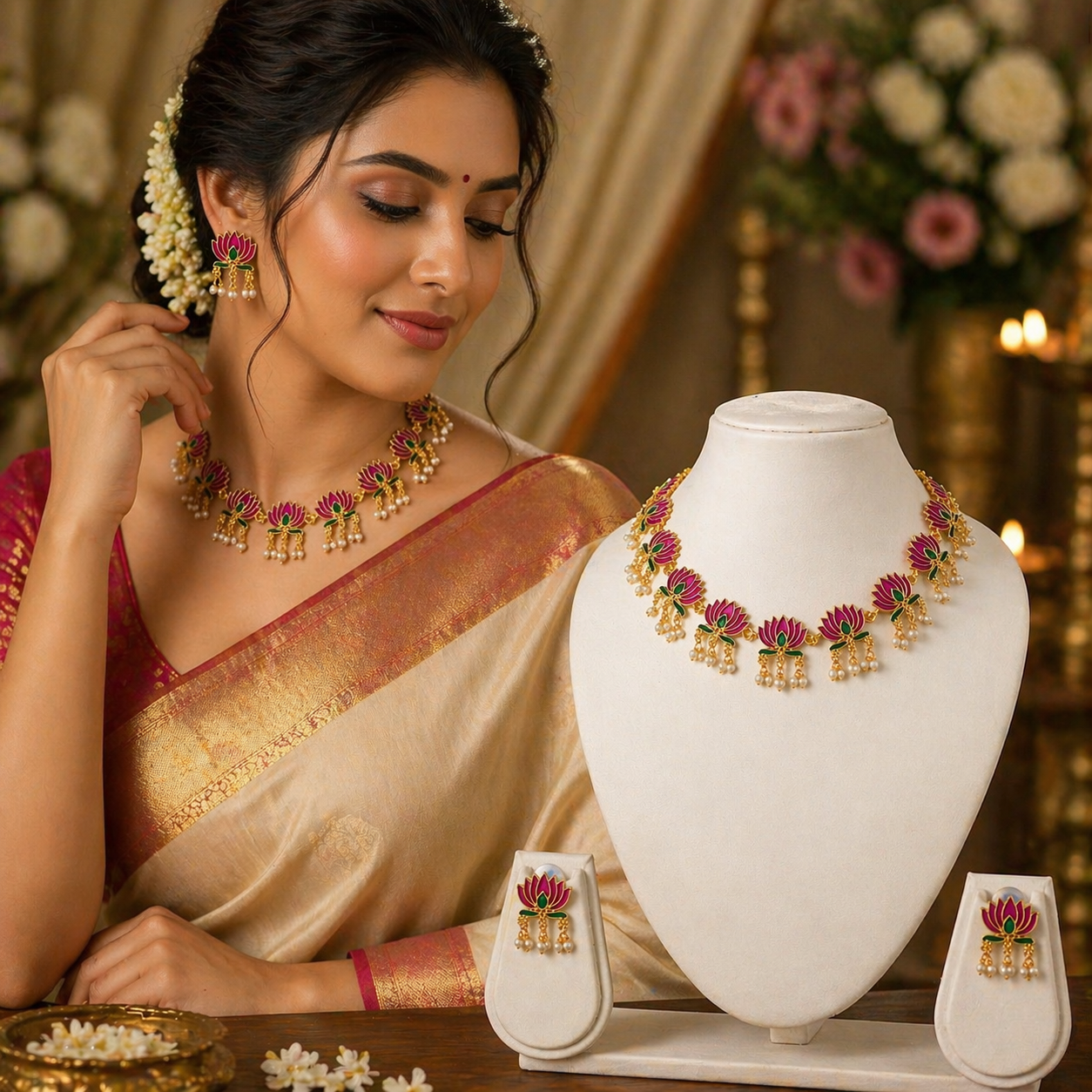 Lotus necklace set (pink)