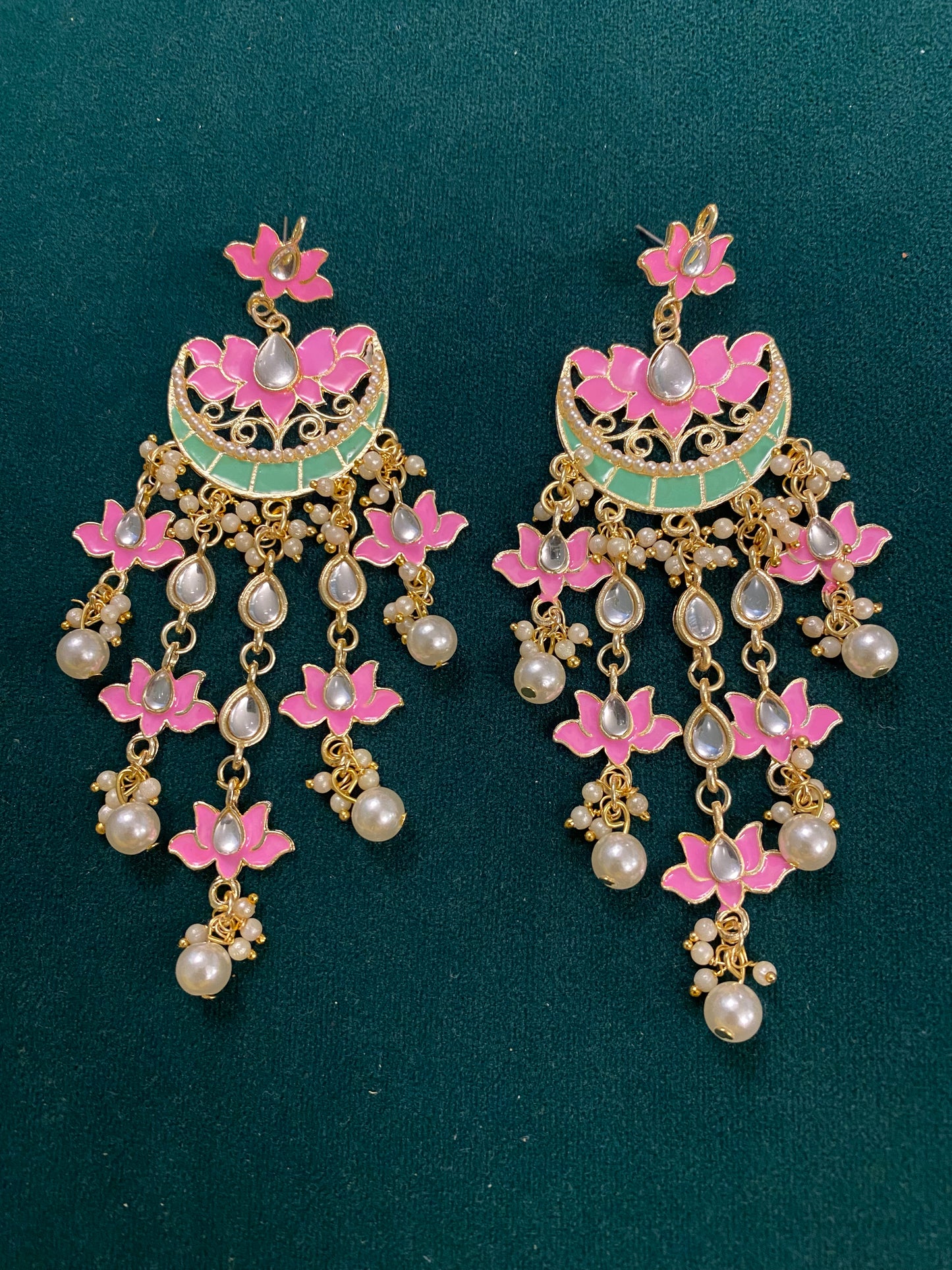 Long Beautiful pink & green earrings