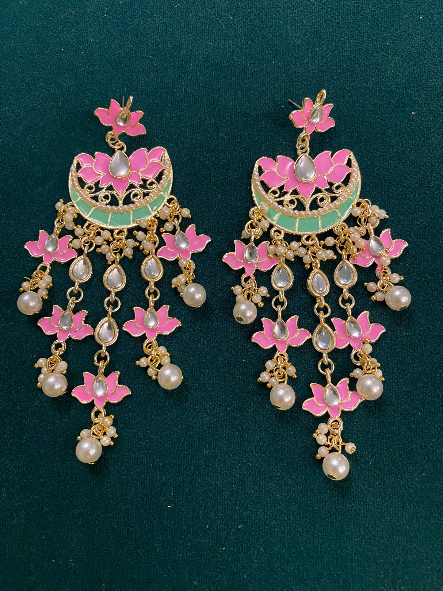 Long Beautiful pink & green earrings