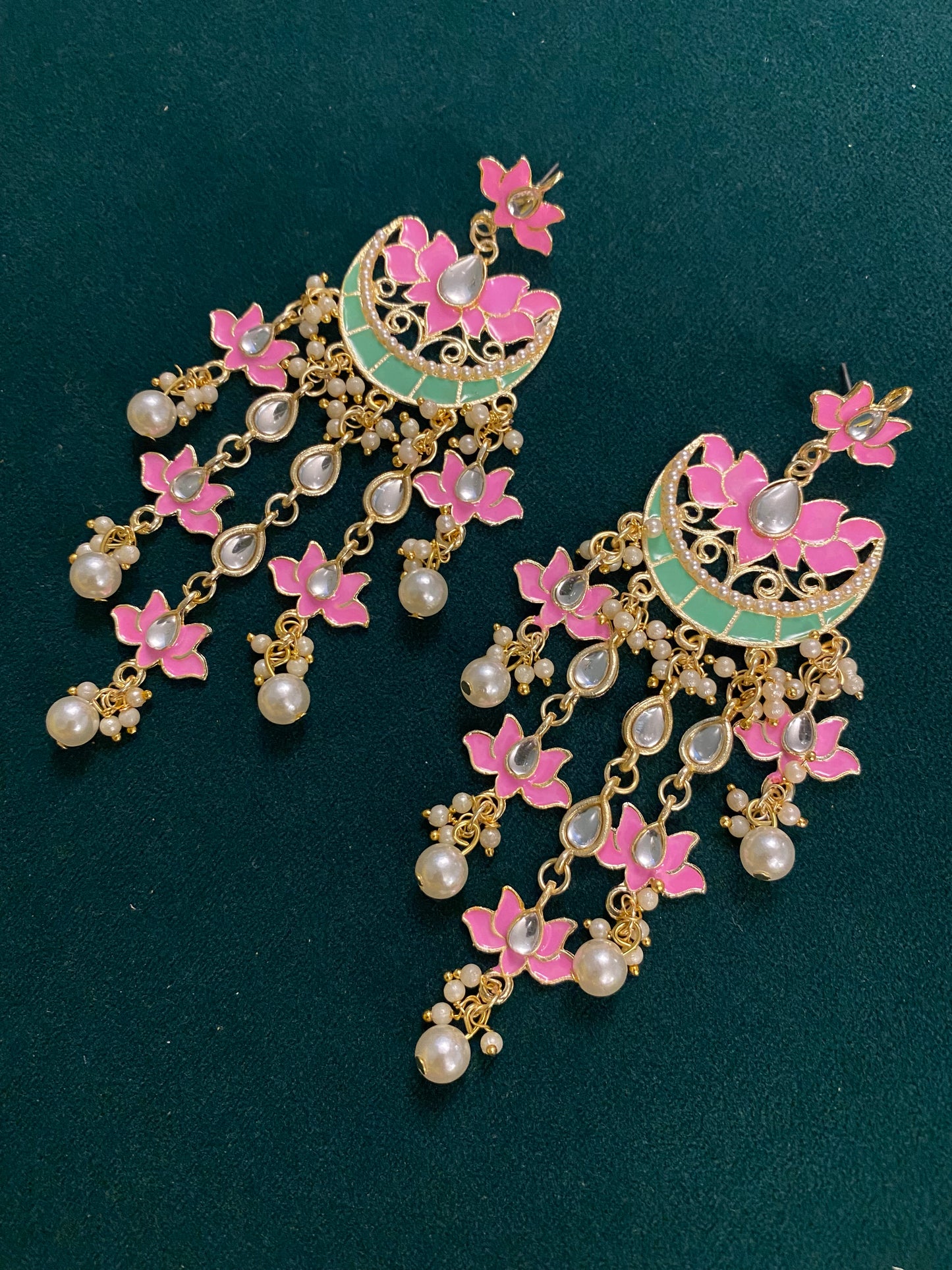 Long Beautiful pink & green earrings