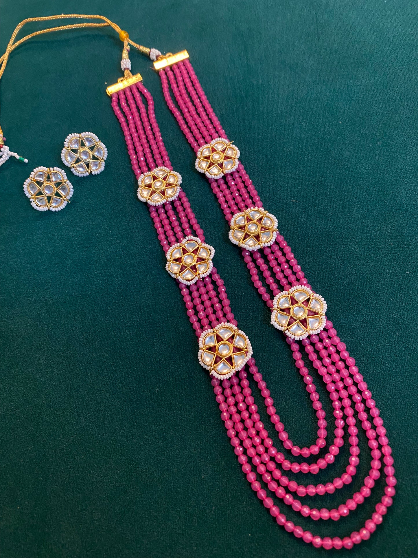 Pink Kundan layered set