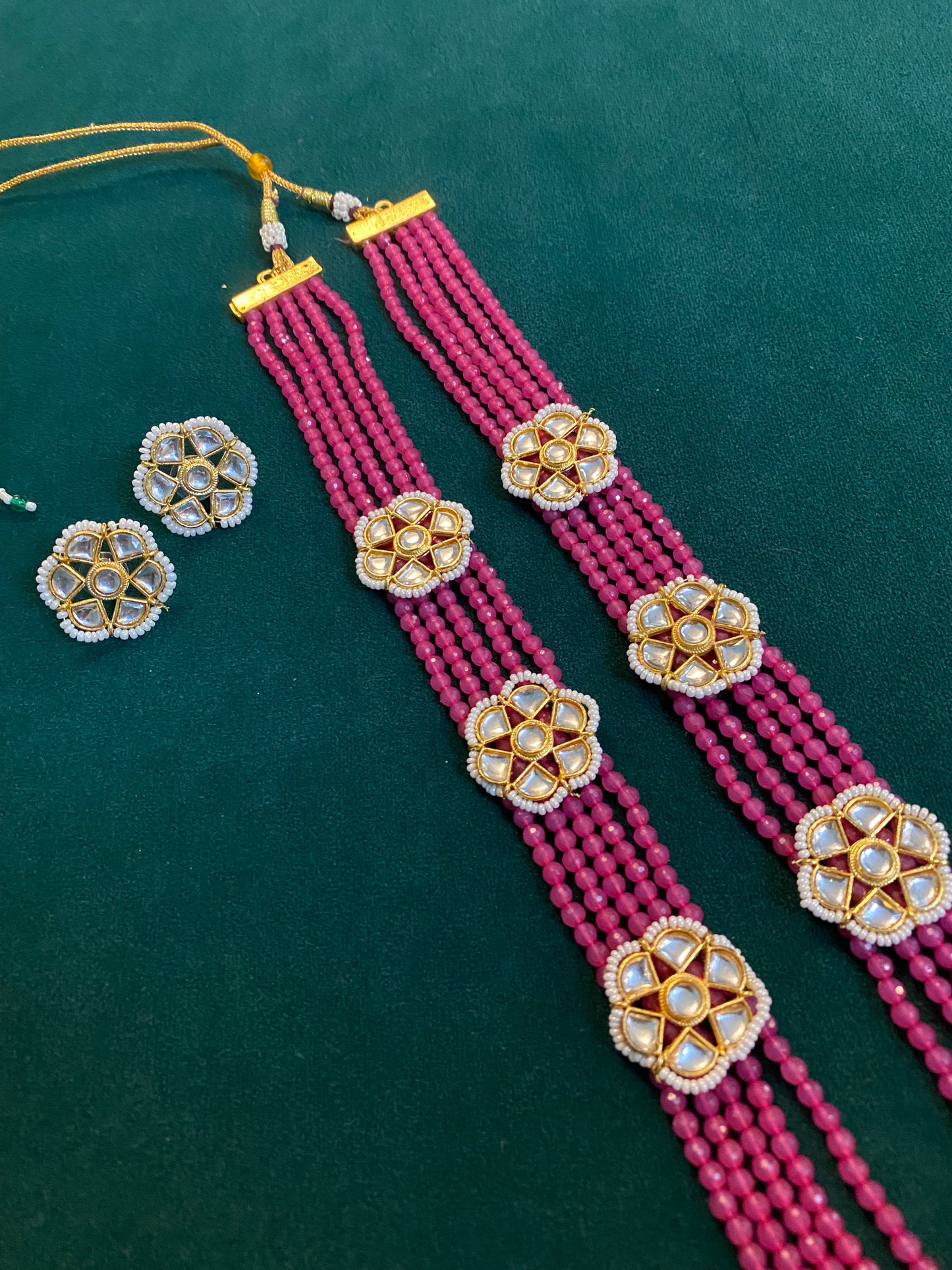 Pink Kundan layered set