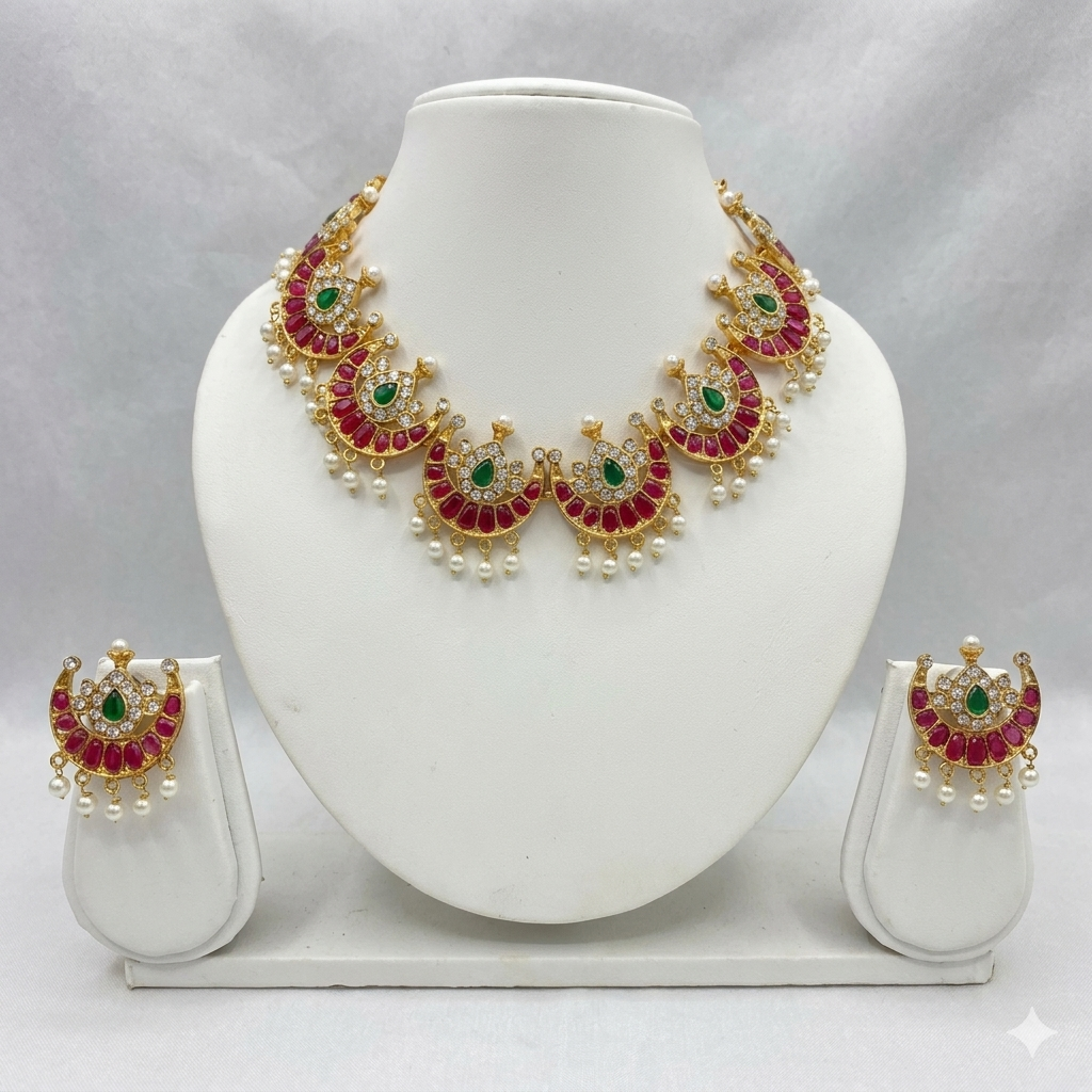 -Gold toned Chandra set