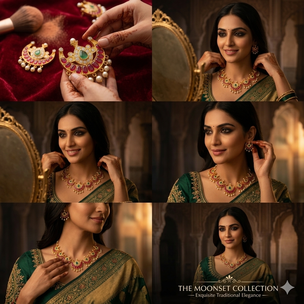 -Gold toned Chandra set