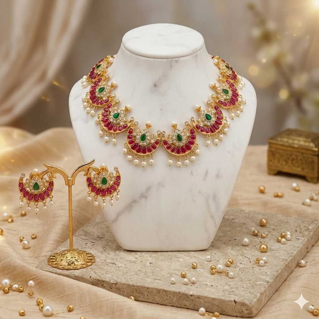 -Gold toned Chandra set