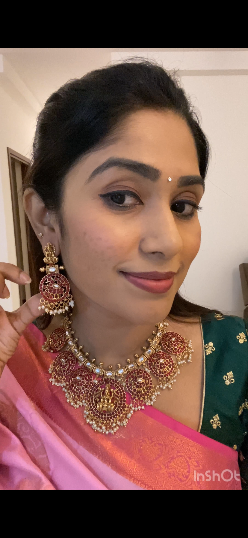 Gold Kempu Regal Temple Jewellery Set
