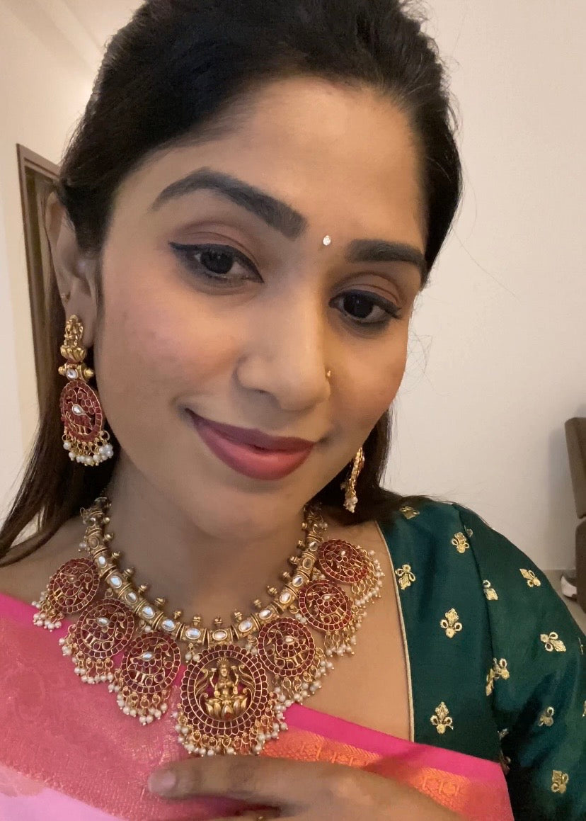 Gold Kempu Regal Temple Jewellery Set