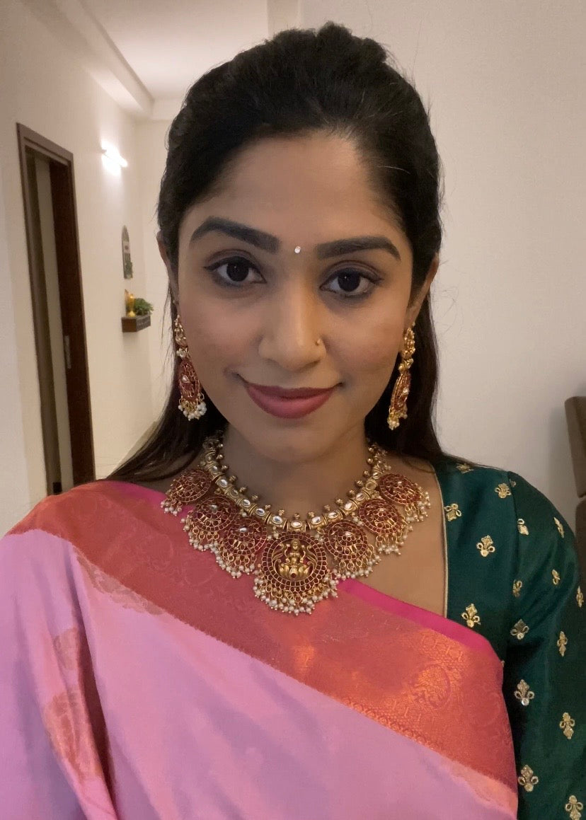 Gold Kempu Regal Temple Jewellery Set