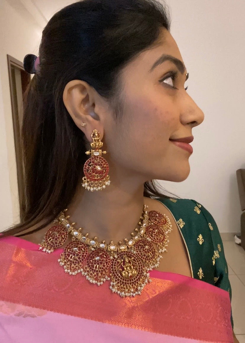 Gold Kempu Regal Temple Jewellery Set