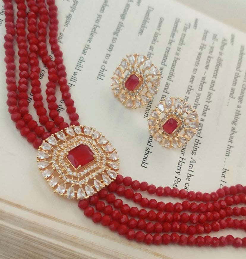 Red beads layered set