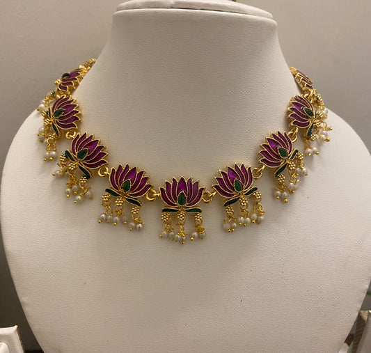 Lotus necklace set (pink)